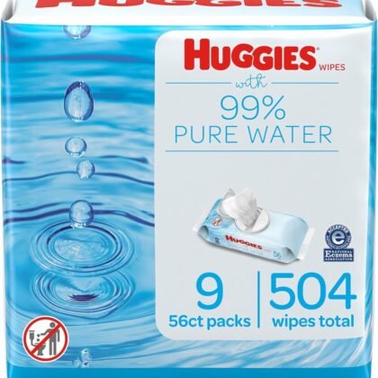 Huggies 99% Pure Water Baby Wipes, Unscented, 9 flip-top packs (3 Packs of 3), 504 Wipes Total