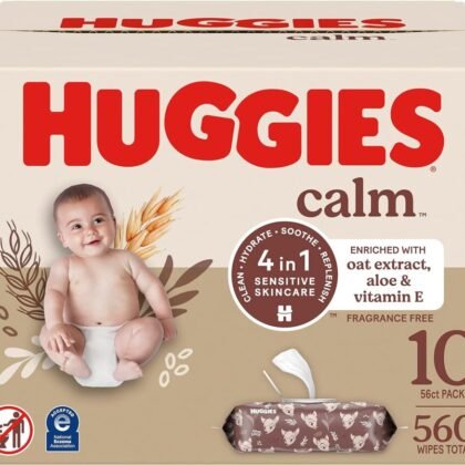 Huggies Calm Baby Diaper Wipes, Unscented, Hypoallergenic, 10 Push Button Packs (560 Wipes Total)