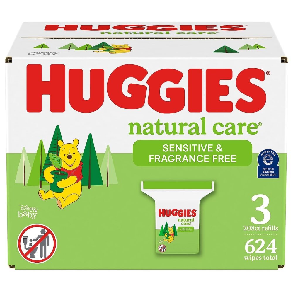Huggies Natural Care Sensitive Baby Wipes, Hypoallergenic, 99% Purified Water, 3 Refill Packs (624 Wipes Total)