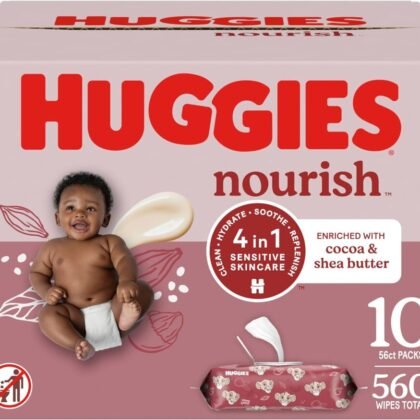Huggies Nourish Scented Baby Wipes, 10 Push Button Packs (560 Wipes Total)