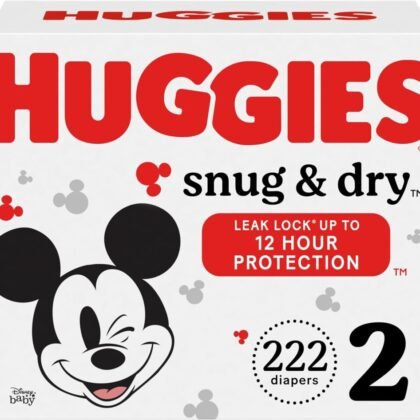 Huggies Size 2 Diapers, Snug & Dry Baby Diapers, Size 2 (12-18 lbs), 222 Count