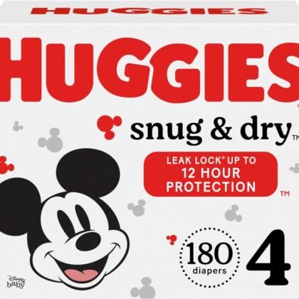 Huggies Size 4 Diapers, Snug & Dry Baby Diapers, Size 4 (22-37 lbs), 180 Count
