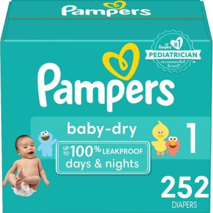 Pampers Baby Dry Diapers – Size 1, One Month Supply (252 Count), Absorbent Disposable Diapers