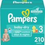 Pampers Baby Dry Diapers – Size 3, One Month Supply (210 Count), Absorbent Disposable Diapers