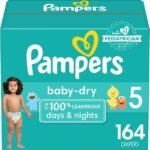 Pampers Baby Dry Diapers – Size 5, One Month Supply (164 Count), Absorbent Disposable Diapers