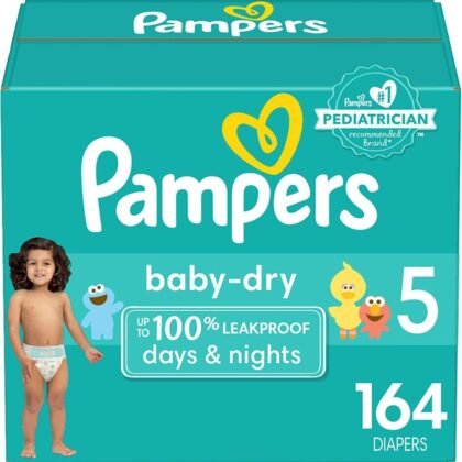 Pampers Baby Dry Diapers – Size 5, One Month Supply (164 Count), Absorbent Disposable Diapers