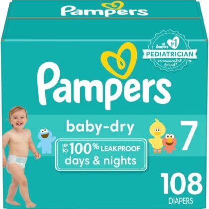 Pampers Baby Dry Diapers – Size 7, One Month Supply (108 Count), Absorbent Disposable Diapers