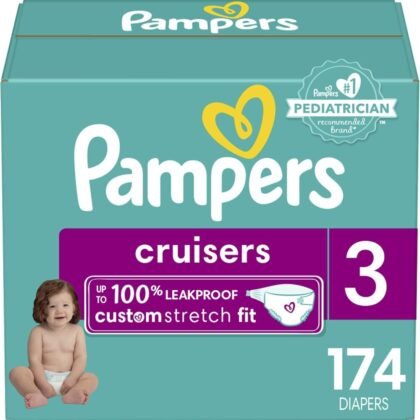 Pampers Cruisers Diapers – Size 3, One Month Supply (174 Count), Disposable Active Baby Diapers with Custom Stretch