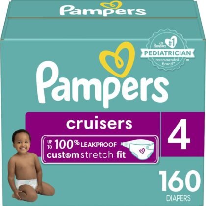 Pampers Cruisers Diapers – Size 4, One Month Supply (160 Count), Disposable Active Baby Diapers with Custom Stretch
