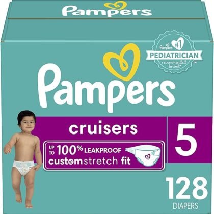 Pampers Cruisers Diapers – Size 5, One Month Supply (128 Count), Disposable Active Baby Diapers with Custom Stretch
