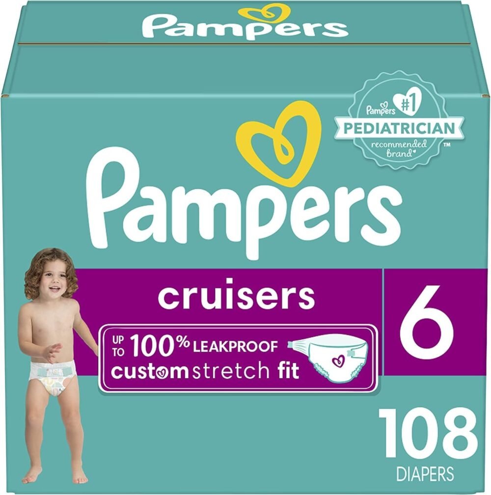 Pampers Cruisers Diapers – Size 6, One Month Supply (108 Count), Disposable Active Baby Diapers with Custom Stretch