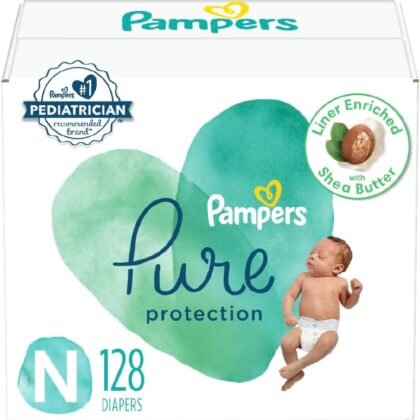 Pampers Pure Protection Diapers Newborn – Size 0, 128 Count, Hypoallergenic Premium Disposable Baby Diapers