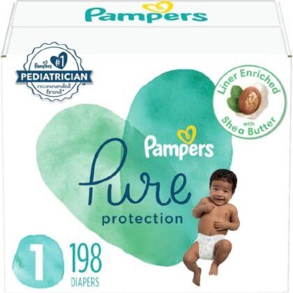Pampers Pure Protection Diapers – Size 1, One Month Supply (198 Count), Hypoallergenic Premium Disposable Baby Diapers