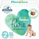 Pampers Pure Protection Diapers - Size 2, One Month Supply (186 Count), Hypoallergenic Premium Disposable Baby Diapers (Packaging May Vary)