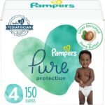 Pampers Pure Protection Diapers – Size 4, One Month Supply (150 Count), Hypoallergenic Premium Disposable Baby Diapers
