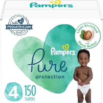 Pampers Pure Protection Diapers – Size 4, One Month Supply (150 Count), Hypoallergenic Premium Disposable Baby Diapers