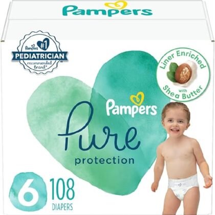 Pampers Pure Protection Diapers - Size 6, One Month Supply (108 Count), Hypoallergenic Premium Disposable Baby Diapers (Packaging May Vary)