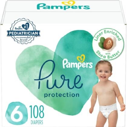 Pampers Pure Protection Diapers – Size 6, One Month Supply (108 Count), Hypoallergenic Premium Disposable Baby Diapers