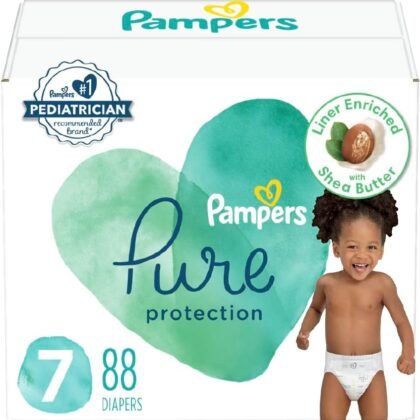 Pampers Pure Protection Diapers – Size 7, One Month Supply (88 Count), Hypoallergenic Premium Disposable Baby Diapers