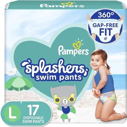 Pampers Splashers Swim Diapers – Size L, 17 Count, Gap-Free Disposable Baby Swim Pants
