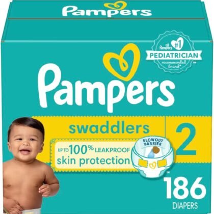 Pampers Swaddlers Diapers - Size 2, One Month Supply (186 Count), Ultra Soft Disposable Baby Diapers