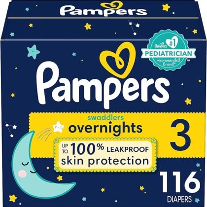 Pampers Swaddlers Overnights Diapers – Size 3, 116 Count, Disposable Baby Diapers, Night Time Skin Protection
