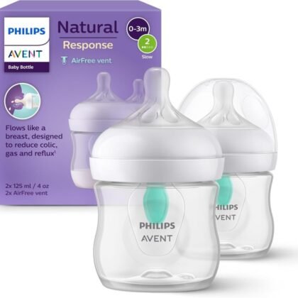 Philips Avent Natural Response Baby Bottle – 2X 125ml Baby Milk Bottle with AirFree Vent, BPA Free for Newborn Babies Aged 0 Months+ (Model SCY670/02)