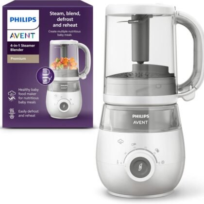 Philips Avent Premium 4-in-1 Steamer Blender, Baby Food Maker, Steam, Blend, Defrost, Reheat, Dishwasher Safe, Model SCF883/02