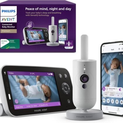 PHILIPS SCD973/26 Avent Premium Connected Videophone, Avent’s Best Baby Monitor, Sleep and Breathing Tracking with AI, Scream Interpretation,...